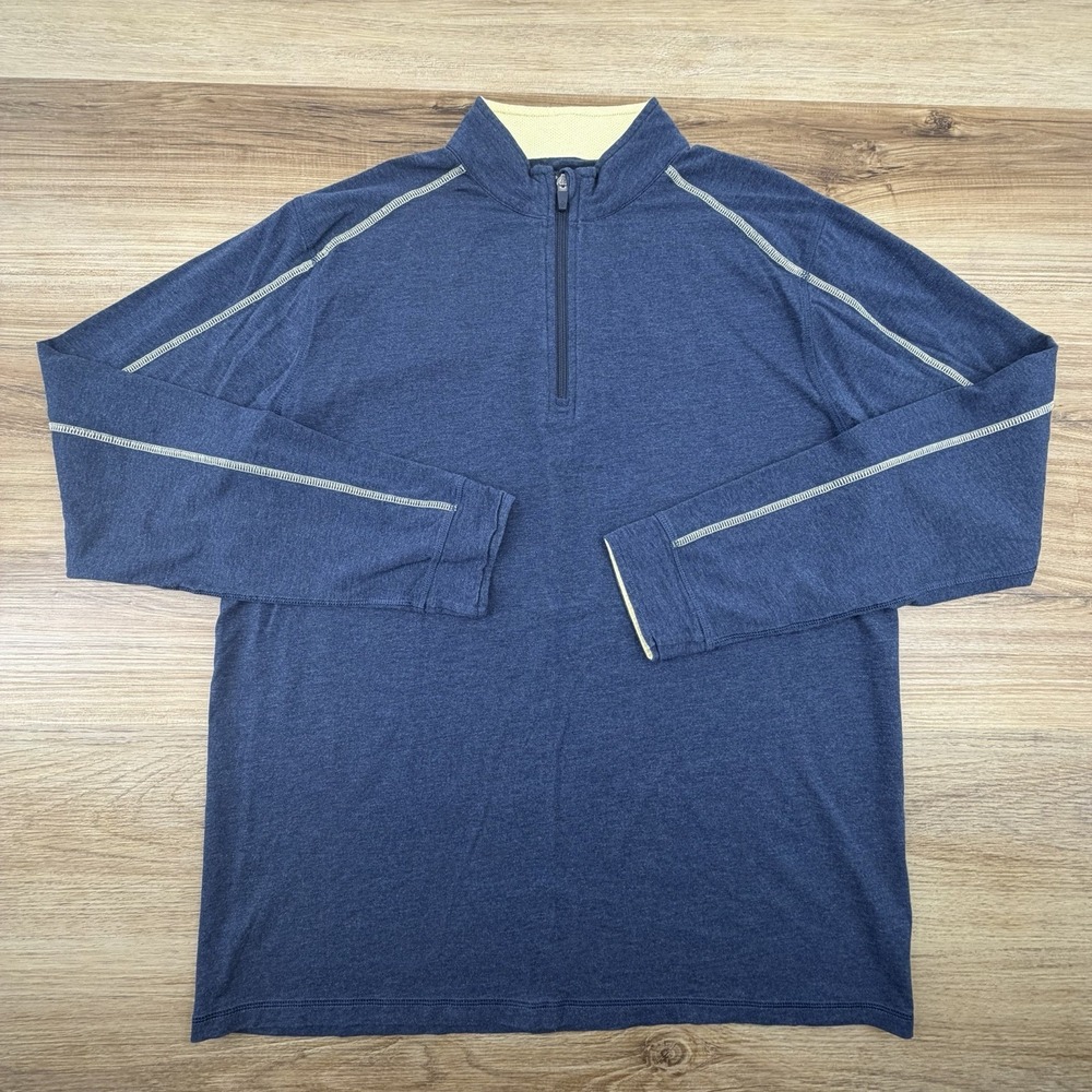 Tasc Performance‎ 1/4 Pullover Men's large Bamboo Cotton Stretch Navy Blue Golf